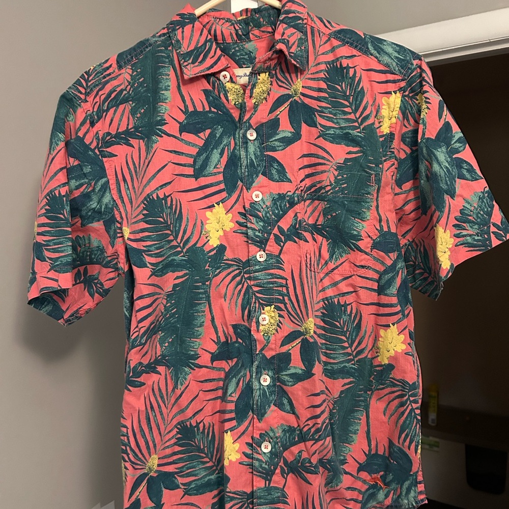 Tommy Bahama Tropical Pink and Green Casual Shirt
